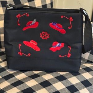 Elka Red Hat Society embroidered black shoulder bag. NWT.